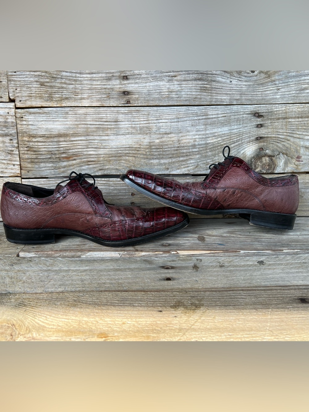 Mezlan Genuine Crocodile Luxury Derby Shoes Burgundy A64065 Men’s 10.5 M RARE - Picture 12 of 16